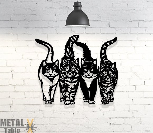 4 Kedi Lazer Kesim Metal Tablo