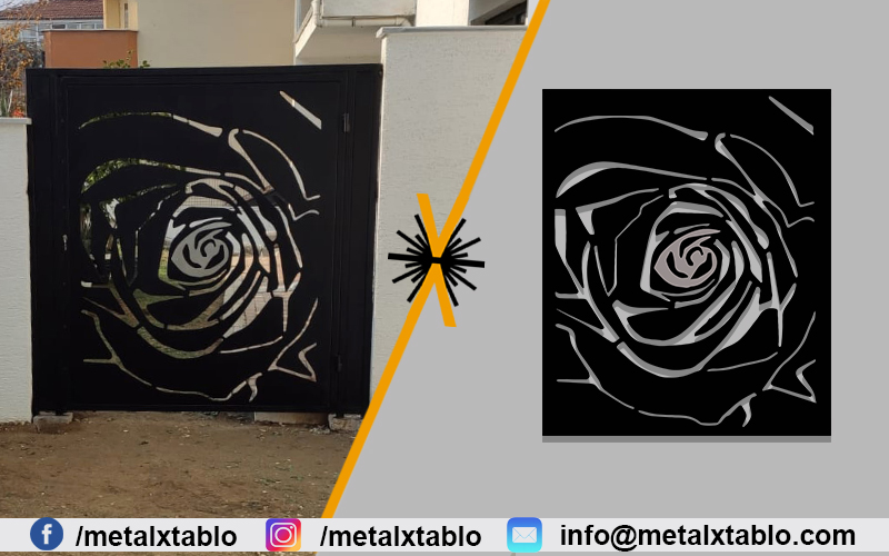 Gül Desenli Lazer Kesim Ferforje Kapı