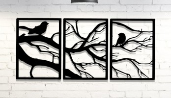 3 Parça Ağaç Kuşlar Metal Tablo