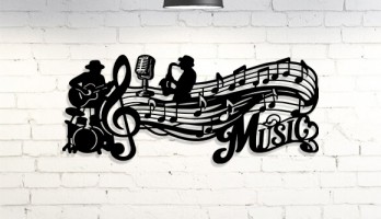 Müzik Notaları ve Sol Anahtarı Lazer Kesim Metal Tablo