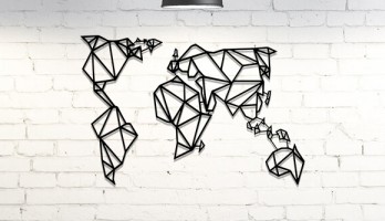 Geometrik Dünya Haritası Lazer Kesim Metal Tablo