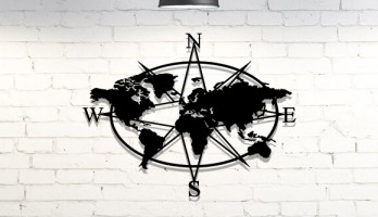 Elips Pusula Dünya Haritası Metal Tablo