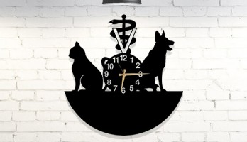 Kedi Köpek Figürlü Veteriner Hekim Duvar Saati