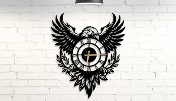 thumb Kartal Desenli Roma Rakamlı Metal Duvar Saati