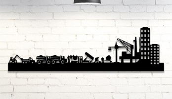 İnşaat Kamyonlar ve Kepçe Lazer Kesim Metal Tablo