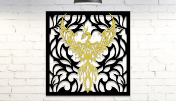 Altın Yaldız Anka Kuşu ve Tribal Desen Metal Tablo