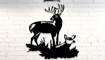 Eşli Geyik Metal Duvar Dekoru Lazer Kesim