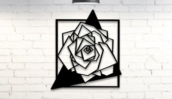 Geometrik Gül Desenli Lazer Kesim Metal Tablo