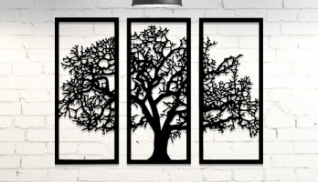 3 Parça Ağaç Lazer Kesim Metal Tablo Duvar Dekoru