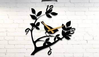 Ağaç Dalında Kuş Metal Duvar Saati