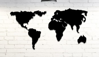 3 Parça Dünya Haritası Lazer Kesim Metal Tablo