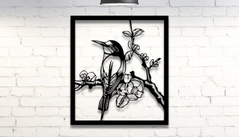 Ağaç Dalı Üzerindeki Kuş Metal Tablo