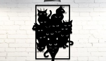 Kara Kediler Lazer Kesim Metal Tablo