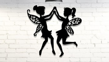 İki Melek Çocuk Odası Dekoru Metal Tablo