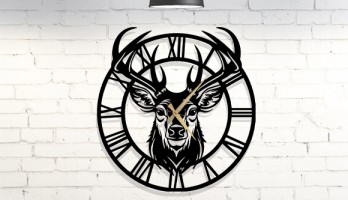 Geyik Başlı Metal Duvar Saati