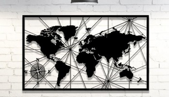 Dünya Haritası ve Pusula Metal Tablo