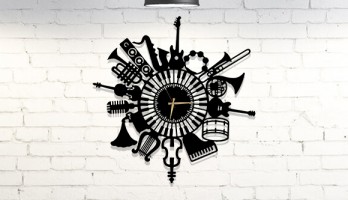 Müzik Evlerine Özel Lazer Kesim Metal Duvar Saati