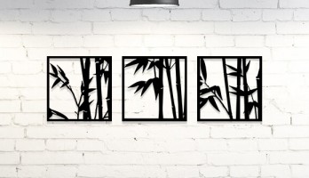 3 lü Bambu Ağacı Metal Tablo