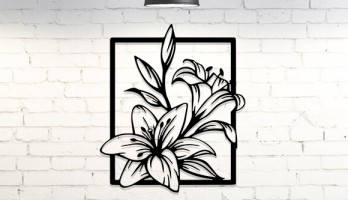 Dikdörtgen içinde Çiçekler Metal Tablo