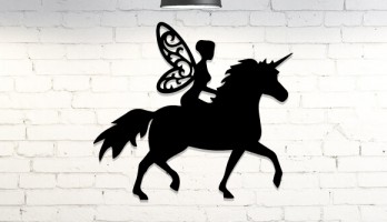 Atlı Kanatlı Melek Lazer Kesim Metal Tablo