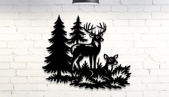 Ormanda Geyikler Lazer Kesim Metal Tablo