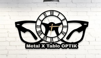 Optikçilere Özel Gözlük Desenli Metal Duvar Saati