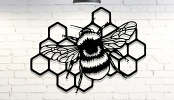 Petek Balı ve Arı Lazer Kesim Metal Tablo