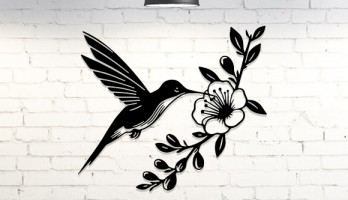 Uçan Kolibri ve Çiçek Metal Tablo