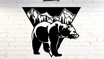 Dağ Manzaralı Ayı Lazer Kesim Metal Tablo