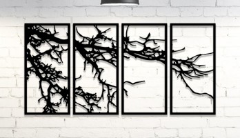 thumb 4 Parça Kurumuş Ağaç Dalları Metal Tablo