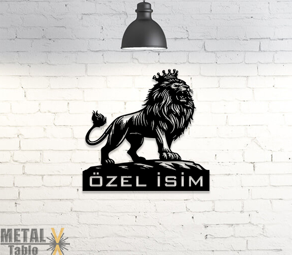 Başında Taç Olan Aslan Lazer Kesim Metal Tablo