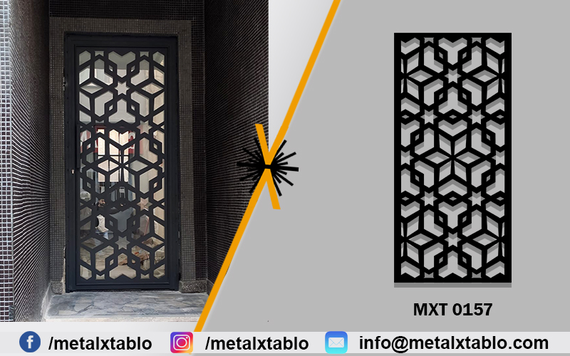 Camlı Bina Giriş Kapısı Lazer Kesim Ferforje