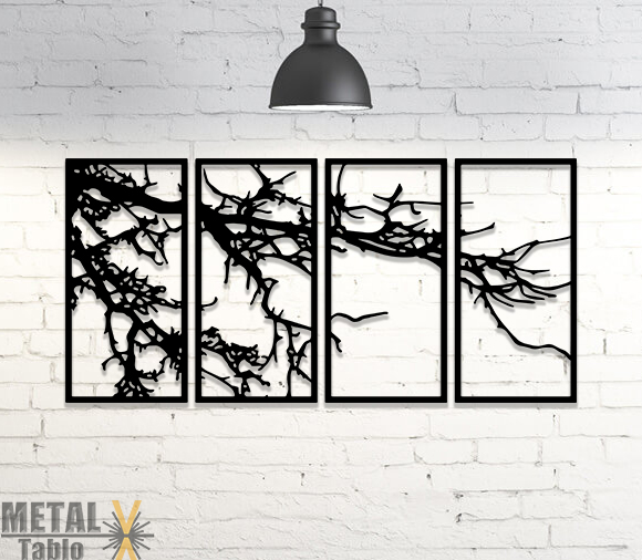 4 Parça Kurumuş Ağaç Dalları Metal Tablo